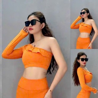  Áo Tập Thể Thao Nữ Tay Dài Lệch Vai Croptop Tập Gym Yoga Aerobic Thun Lạnh Cao Cấp 