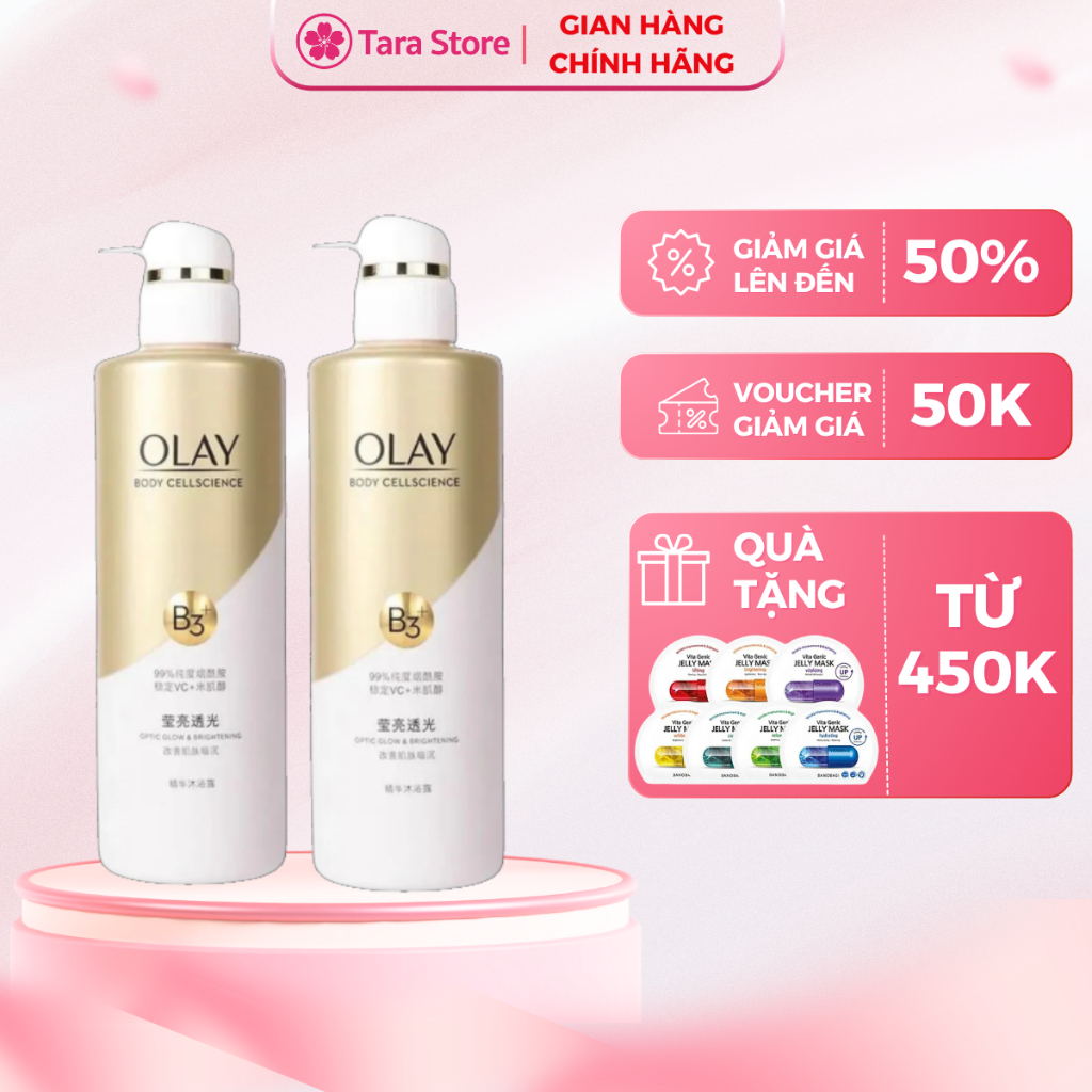 Sữa tắm OLAY B3+Vitamin C Tara Store dưỡng trắng da tự nhiên, mờ thâm và đều màu da 500ml