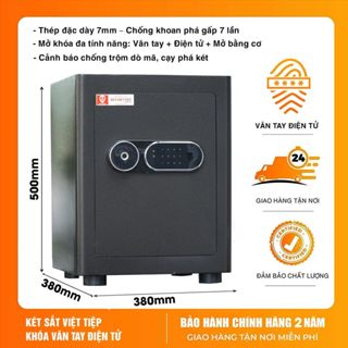 Két Sắt Mini Thông Minh Việt Tiệp Tích Hợp Vân Tay Điện Tử Khóa Cơ KVTSC55 Màu Đen Bóng Miễn Ship Toàn Quốc