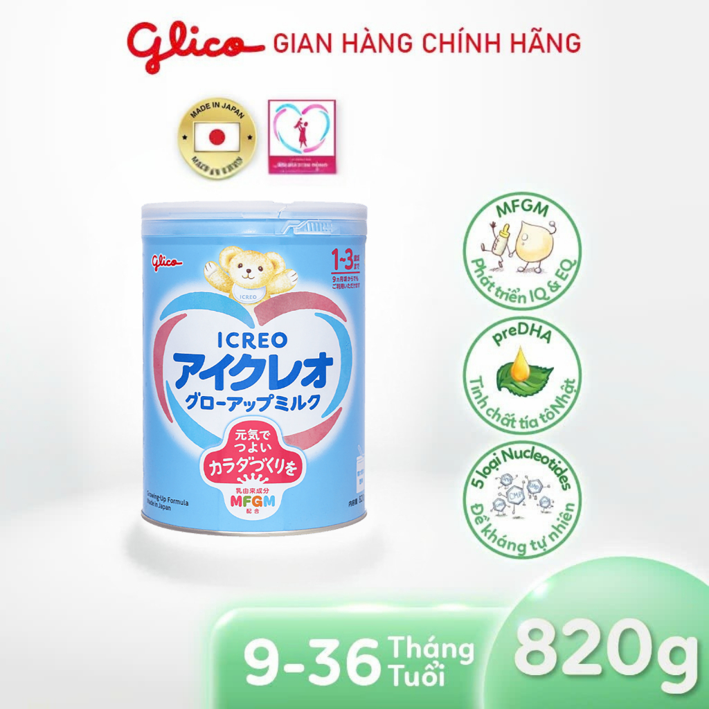 [DATE T4/2026] Sữa Bột Công Thức Cho Bé Glico Icreo Grow-Up (Icreo Số 1) Nhật Bản - Lon 820g Cải Thi