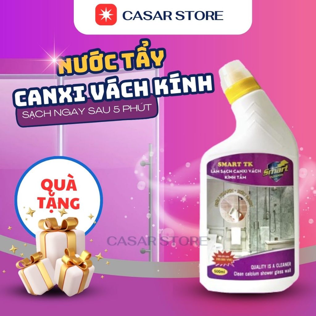 Nước Tẩy Rửa Cặn Canxi Trên Kính SMART TK - Vệ Sinh Sạch Cặn Bám Lâu Ngày Vách Kính Nhà Tắm, Gương - Loại Mạnh Nhất