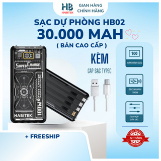 Pin Sạc Dự Phòng 30.000mah Habitek HB02, Sạc nhanh 100W/20W, Tích Hợp 4 Dây Sạc, Thiết Kế Nhỏ Gọn, Hiển Thị %Pin