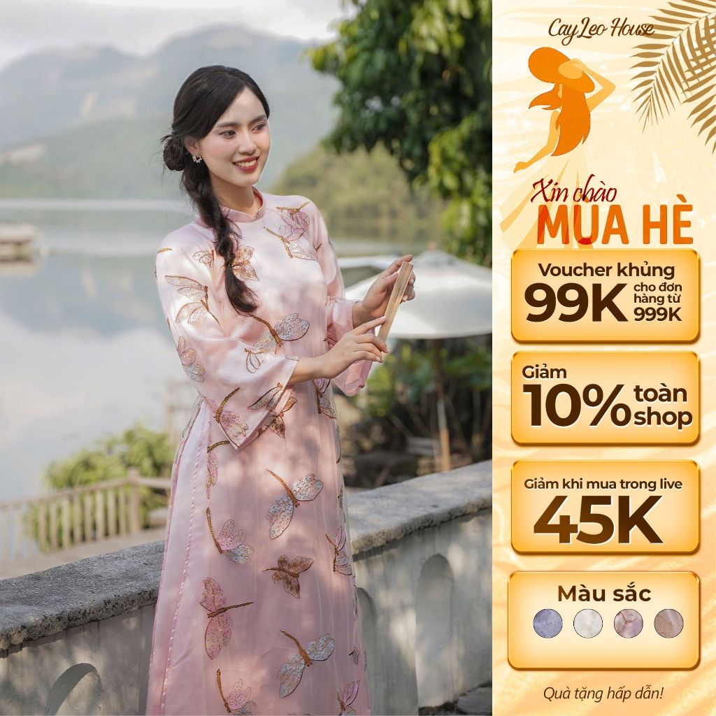 Áo Dài Đinh Thư Ren Dệt Hoa Nổi Tay Lỡ Cách Tân Có Cổ CayLeo Design - AD838