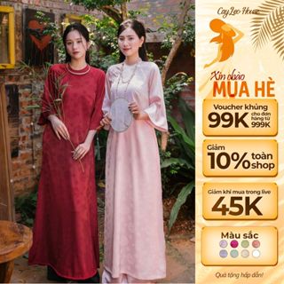 Áo Dài Gấm Suông Cổ Tròn Thanh Chi CayLeo Thiết Kế Áo Dài Cách Tân Nữ Không Nhăn Không Xù - TC709