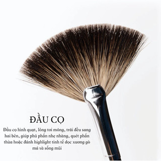 Cọ Highlight Quạt Giao Ngẫu Nhiên Đúng Đầu Cọ trang điểm kích thước 15*2 cm,chất liệu thân bằng nhựa và sợi nylon Ducare