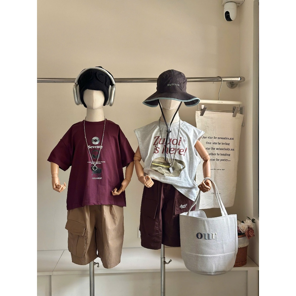 CANDI MIMI Áo phông cotton cộc tay Seventy - Phong cách Hàn Quốc