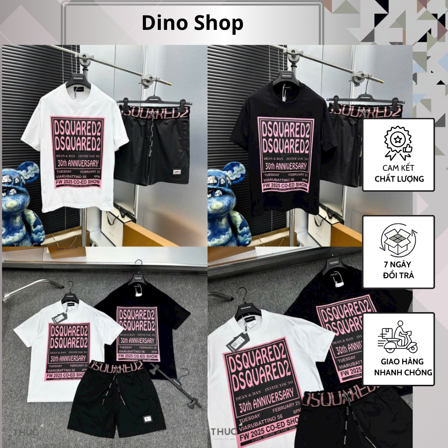 Bộ Cộc Nam DSQ Quần Gió In Chữ Hồng Cực Đẹp - Bộ Hè Nam DSQ In Chữ Cao Cấp