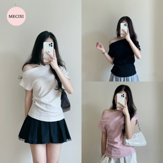 Áo thun lệch vai xếp ly kiểu sườn nhún eo điệu đà Mecixi form vừa trễ vai co dãn mềm mịn áo phông nữ nhiều màu  T075
