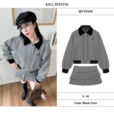 Set áo khoác bomber phối chân váy xếp ly hai tầng sọc caro KYOMI - 𝐊𝐈𝐋𝐋 𝐒𝐘𝐒𝐓𝐄𝐌