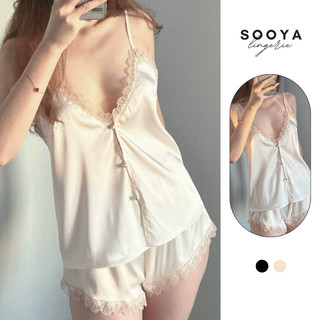  Bộ đồ ngủ lụa 2 dây nữ SOOYA mềm mịn viền ren sang trọng quyến rũ thoải mái N112 