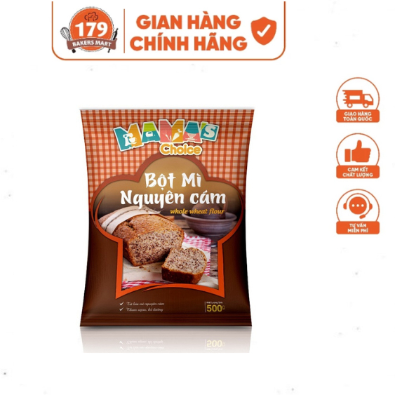 Bột Mì Nguyên Cám Mama's Choice 500G - Whole Wheat Flour Làm Bánh Mì, Bánh Quy, Pancake, Pizza