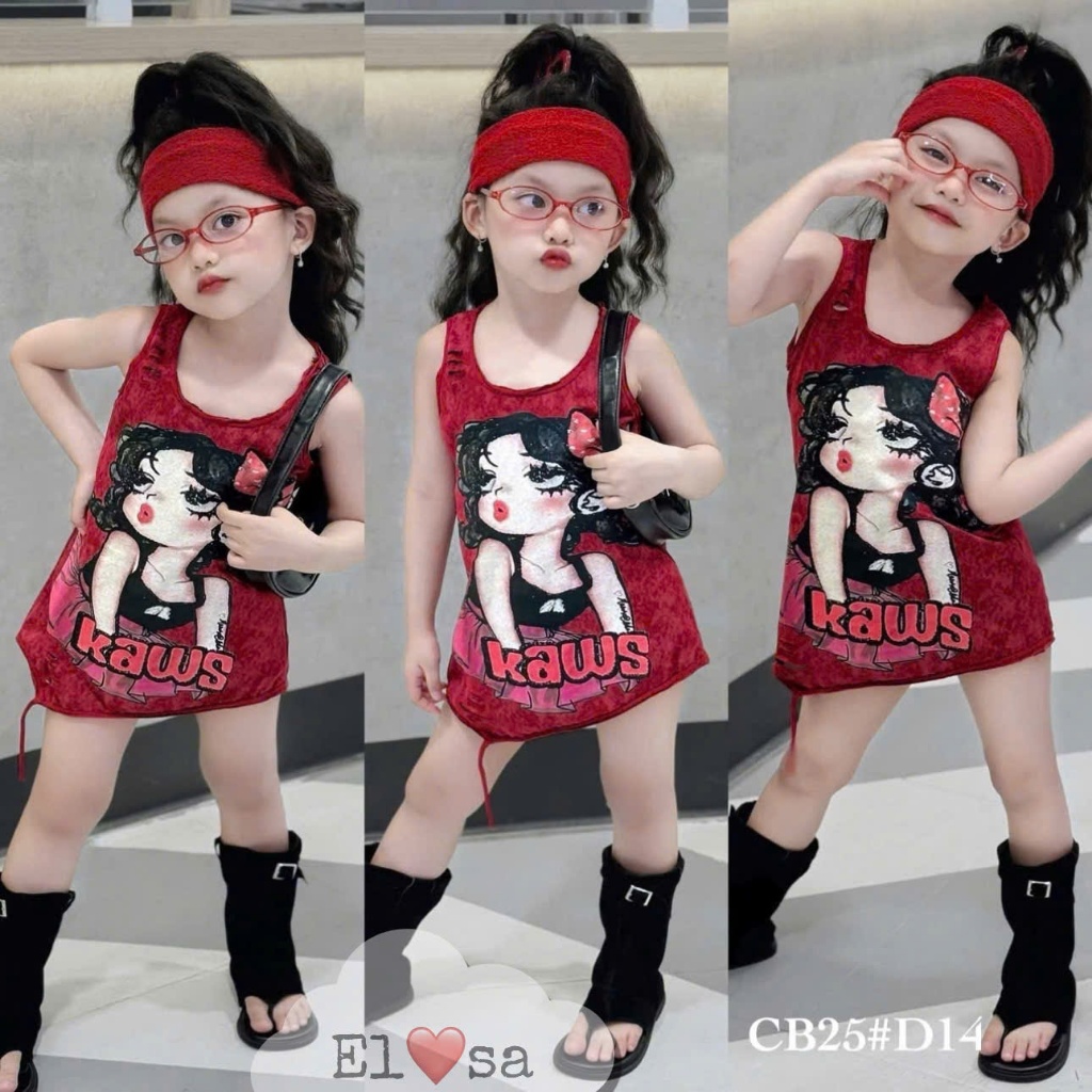 Váy bé gái - VÁY COTTON 4 LOANG KAWS siêu xinh cho bé 1-8 Tuổi
