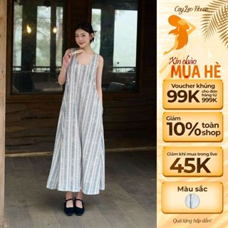 Đầm Suông Dáng Dài Sát Nách Hoạ Tiết Thiết Kẻ Sọc CayLeo Design Chất Ren Mềm Thoải Mái - DD786