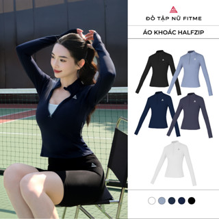  Áo tập gym yoga Fitme Cover23 halfzip dài tay vải 2 lớp ôm body thấm hút mồ hôi chống nắng AKHZC 