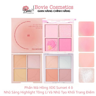 Phấn Má Hồng XIXI Sunset 4 ô Nhũ Sáng Highlight Tông Lì Và Nhũ Tạo Khối Trang Điểm
