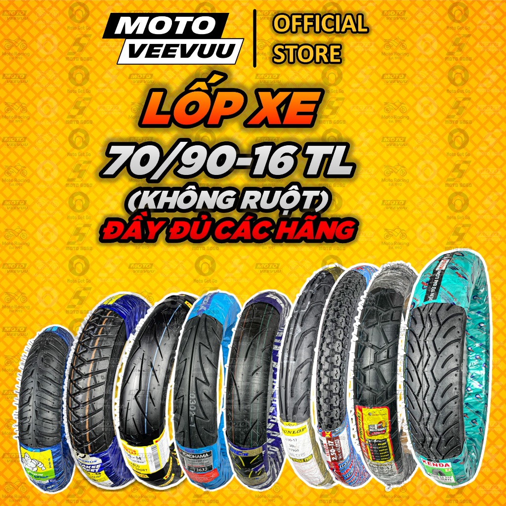 [MTVV] Vỏ lốp xe máy size 70/90-16 TL TẤT CẢ CÁC HÃNG 70 90 16 KHÔNG RUỘT<END>