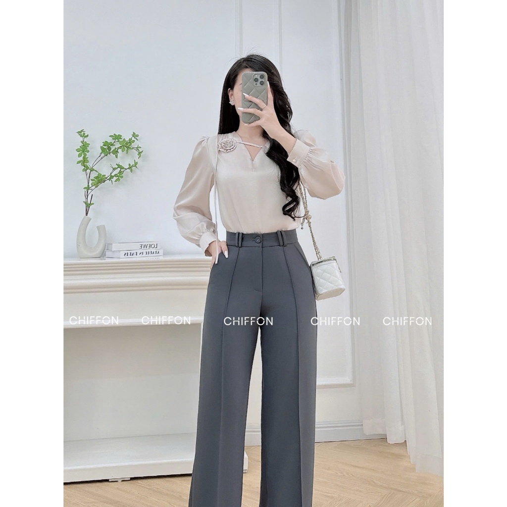 CHIFFON Áo sơ mi nữ công sở hoa cuộn dây cổ AS9122 | BigBuy360 - bigbuy360.vn