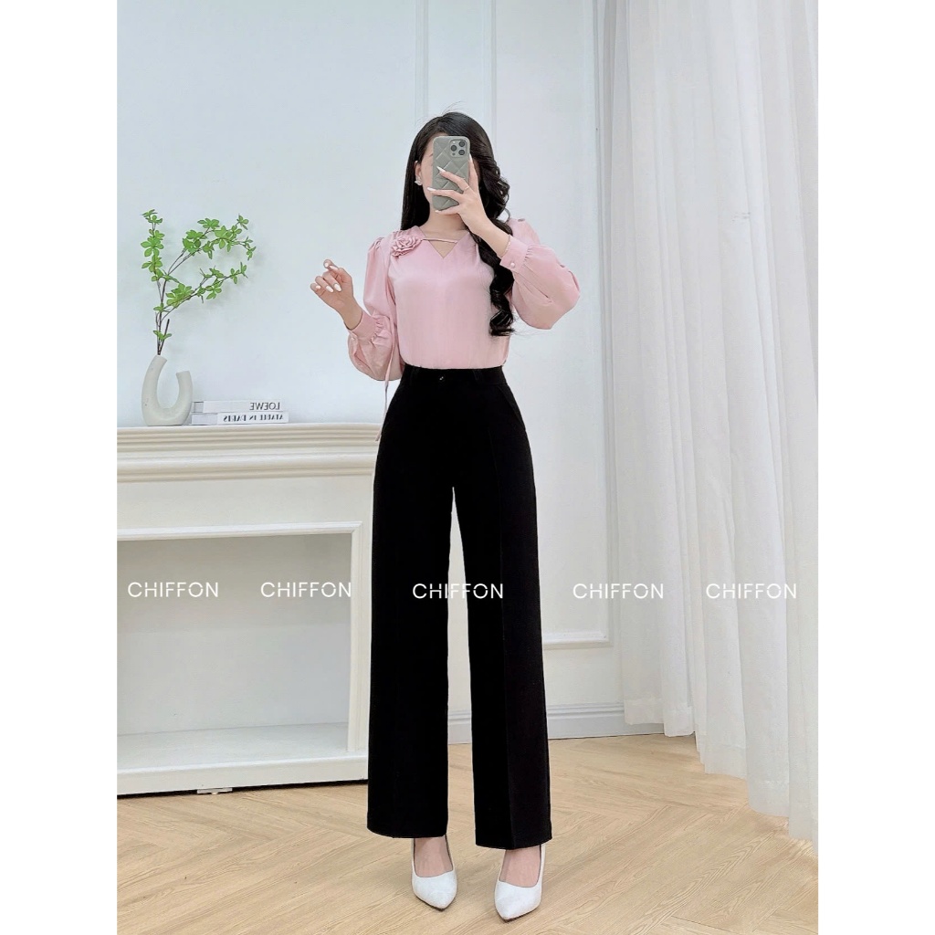 CHIFFON Áo sơ mi nữ công sở hoa cuộn dây cổ AS9122 | BigBuy360 - bigbuy360.vn
