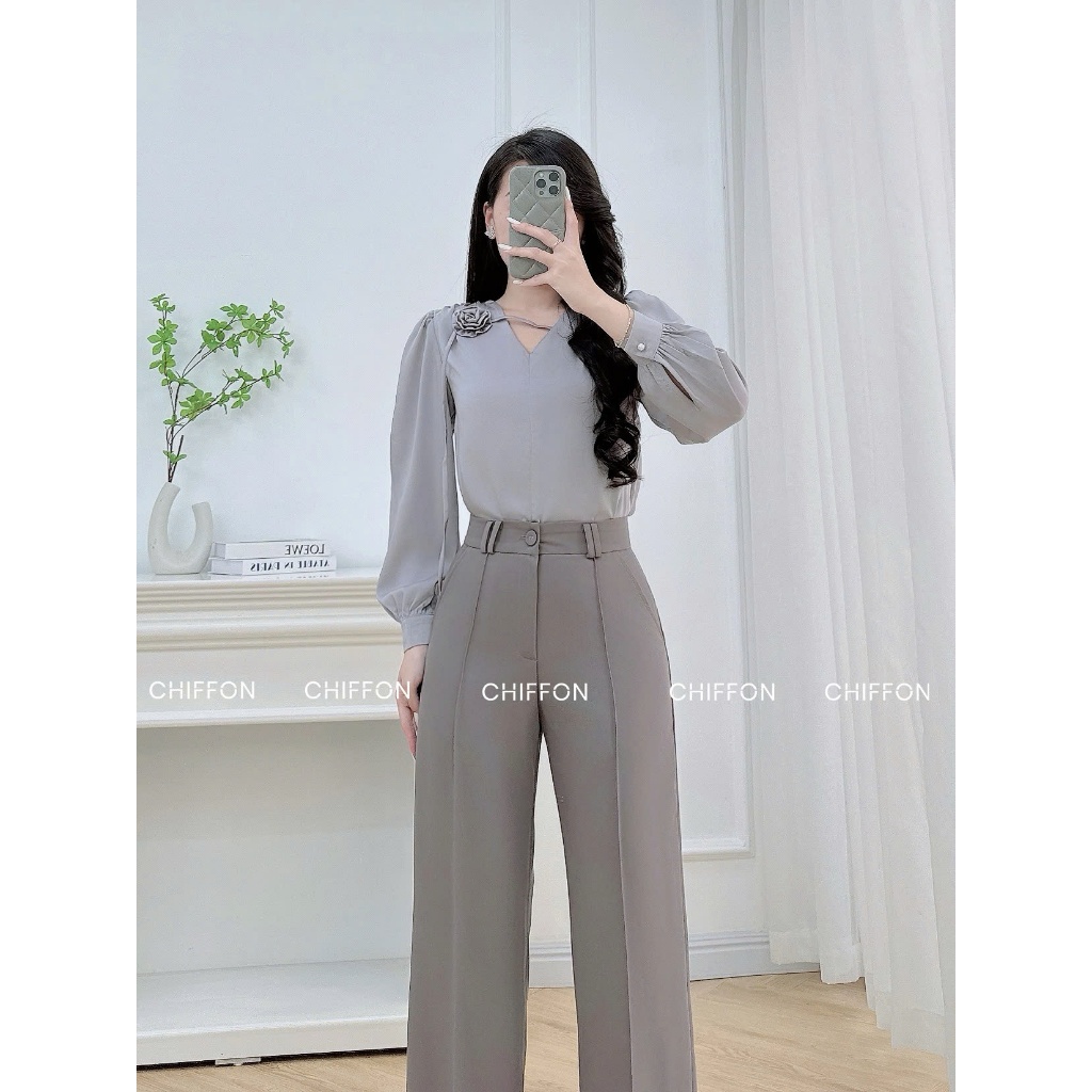 CHIFFON Áo sơ mi nữ công sở hoa cuộn dây cổ AS9122 | BigBuy360 - bigbuy360.vn
