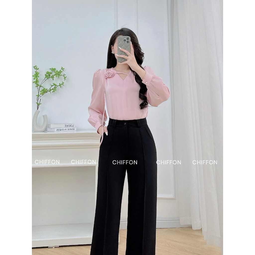 CHIFFON Áo sơ mi nữ công sở hoa cuộn dây cổ AS9122 | BigBuy360 - bigbuy360.vn