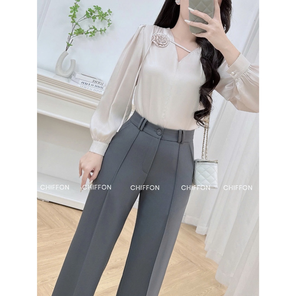CHIFFON Áo sơ mi nữ công sở hoa cuộn dây cổ AS9122 | BigBuy360 - bigbuy360.vn