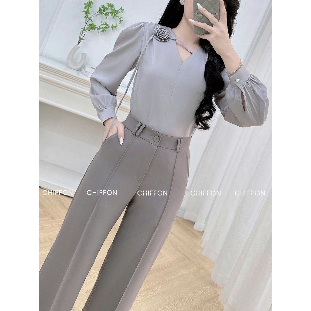 CHIFFON Áo sơ mi nữ công sở hoa cuộn dây cổ AS9122 | BigBuy360 - bigbuy360.vn