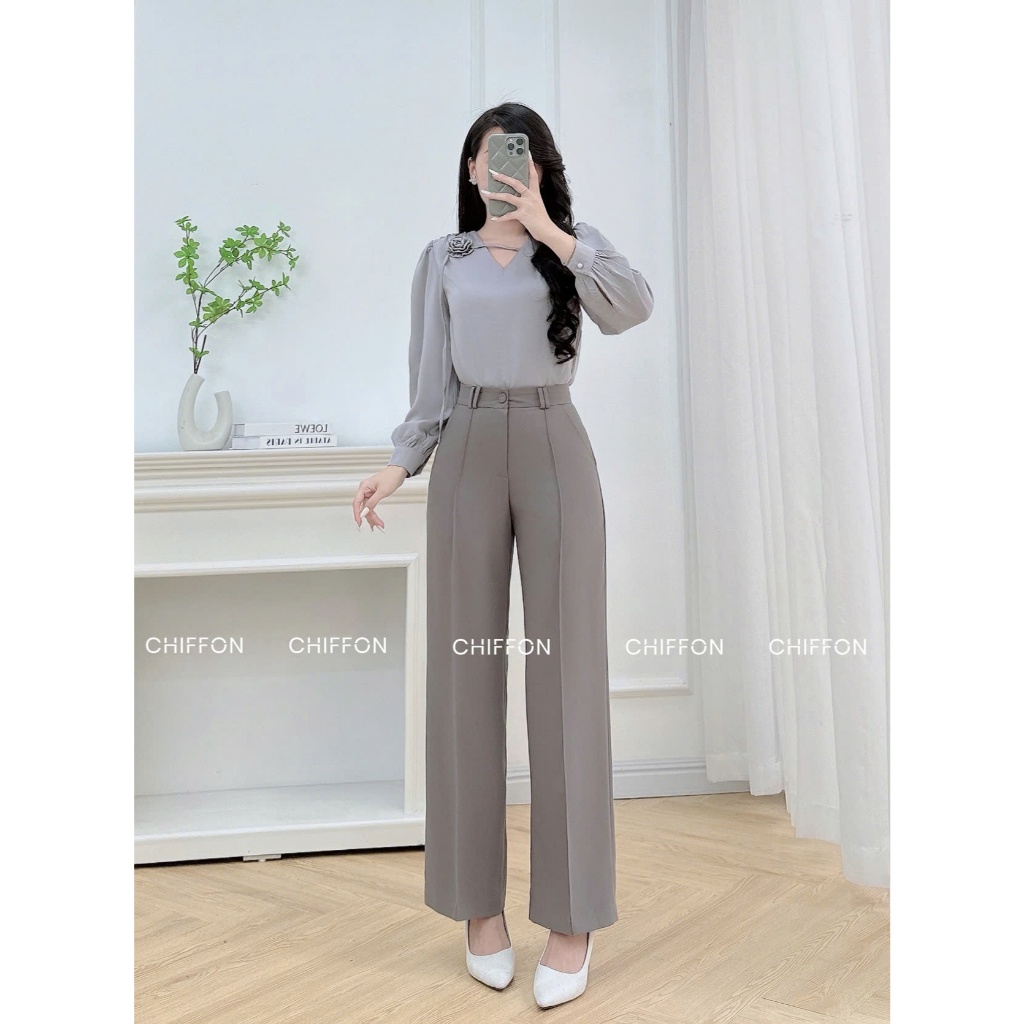 CHIFFON Áo sơ mi nữ công sở hoa cuộn dây cổ AS9122 | BigBuy360 - bigbuy360.vn