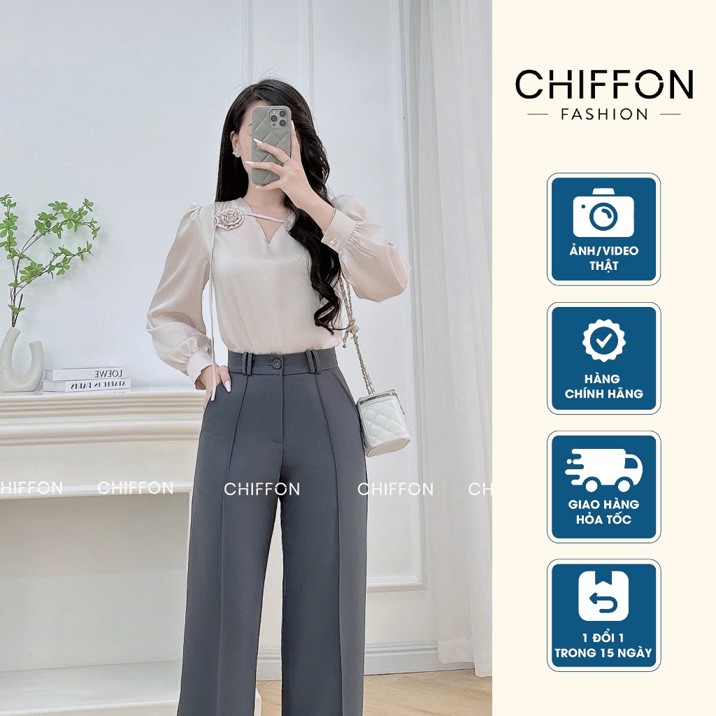 CHIFFON Áo sơ mi nữ công sở hoa cuộn dây cổ AS9122 | BigBuy360 - bigbuy360.vn