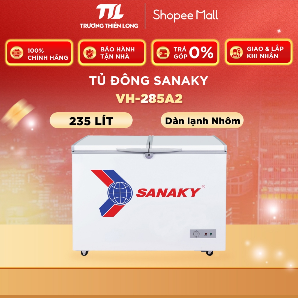 Tủ đông Sanaky VH-285A2 235 lít, 2 cánh mở, dung tích lớn, tiết kiệm điện