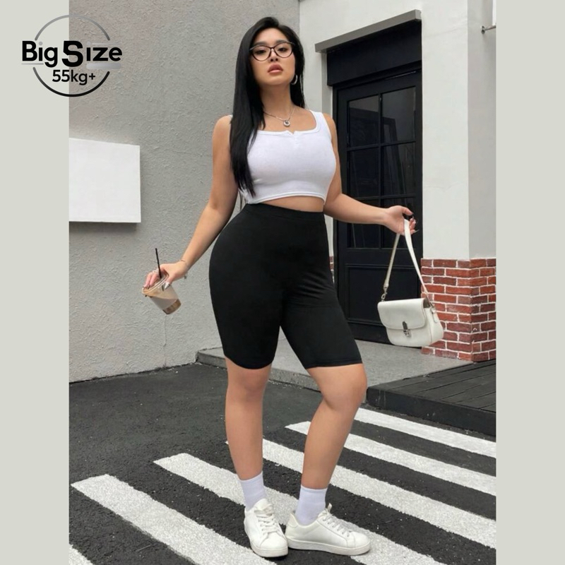 [ BIGSIZE TRÊN 55KG ] QUẦN BIKER/ LEGGING NGẮN MÀU ĐEN bigsize nữ