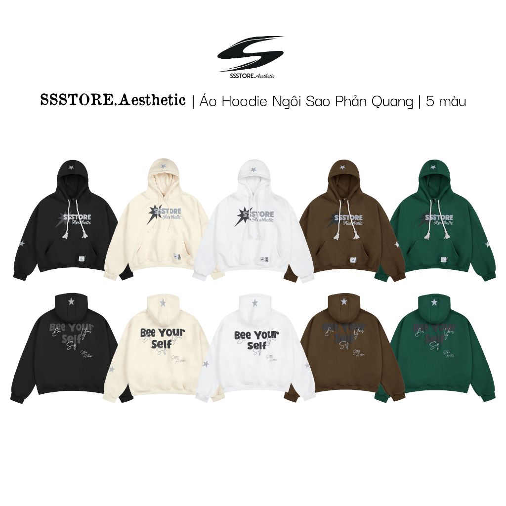 [Sản Phẩm Mới] [Nỉ Bông Cotton Không Xù] SSSTORE.Aesthetic | Áo Hoodie Ngôi Sao Phản Quang Chữ In Nổ