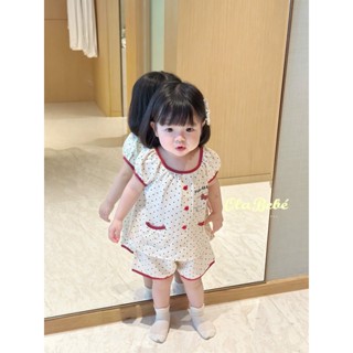 Bộ Đồ Bé Gái Hello Kitty Tay Phồng Chấm Bi – Cotton Mềm Mại Ola Bébé