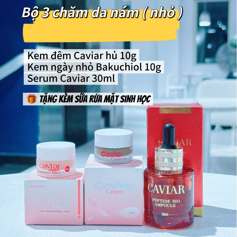 Combo Kem ngày Bakuchiol + Kem đêm Caviar trứng cá tầm + Serum dưỡng Caviar (Tặng Nạ thảo mộc hoặc S