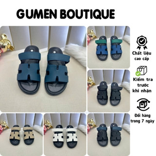 Dép Nam Hai Quai Ngang Da Pu Trơn Phối Quai Dập Logo Chữ Viền Đế Cao Su, Dép Lê Nam boy phố