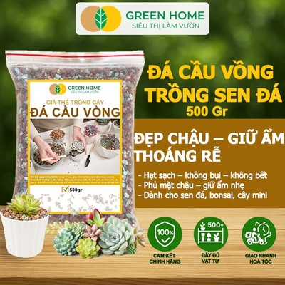 Đá Cầu Vồng Trồng Sen Đá GreenHome, Bao 500gr, Kích Rễ, Đậm Màu, Thoát Nước, Rải Bề Mặt Tăng Thẩm Mỹ