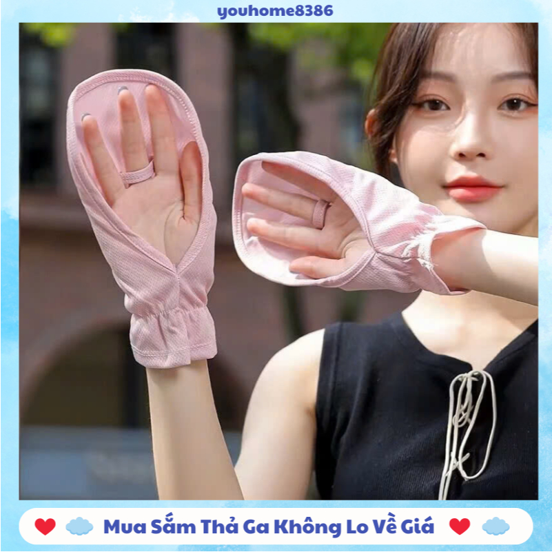 COMBO 2 Đôi Găng Tay Chống Nắng Xỏ Ngón Chống Bay Găng Tay Vải Thoáng Khí Chất Liệu Lụa Băng #