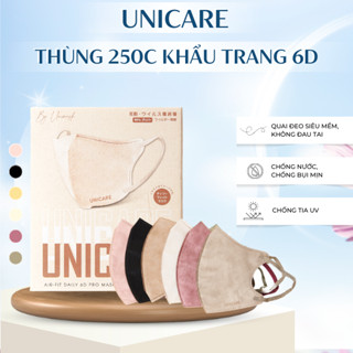 [Thùng 250 chiếc] Khẩu trang 6D UNICARE, Khẩu Trang 3 Lớp Cao Cấp Kháng Khuẩn, Kháng Bụi, Siêu Mịn, Không Thấm Nước