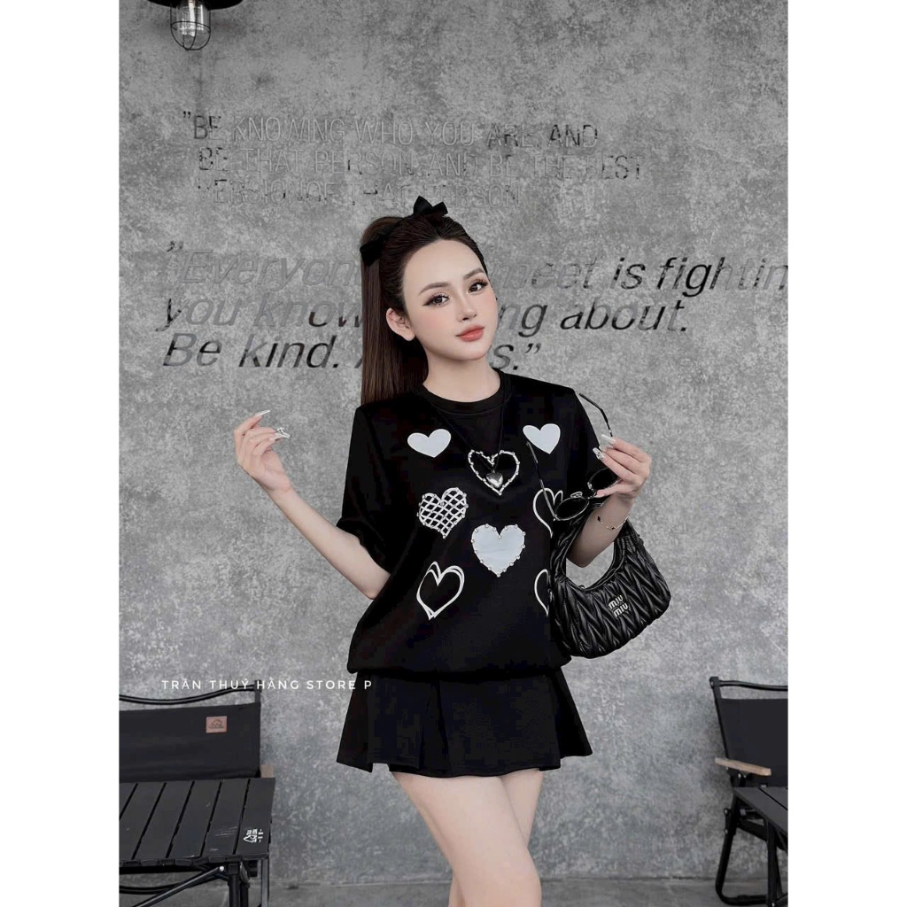 Set Trái Tim Đính Hạt - Áo + Chân Váy