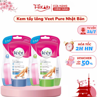 Kem tẩy lông Veet Pure Nhật Bản, tẩy lông Bikini, nách, lông chân tay cho da thường, nhảy cảm tặng kèm bông mút 150g