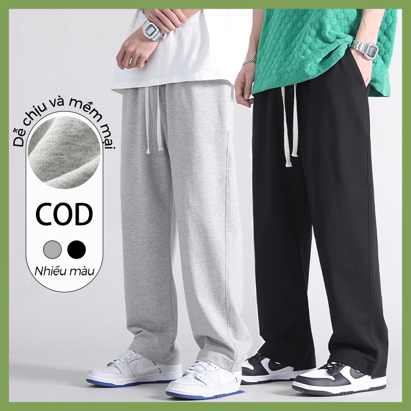 Quần nỉ  Ống Rộng nam Đơn Giản màu trơn quần ống suông baggy unisex quần dài xám