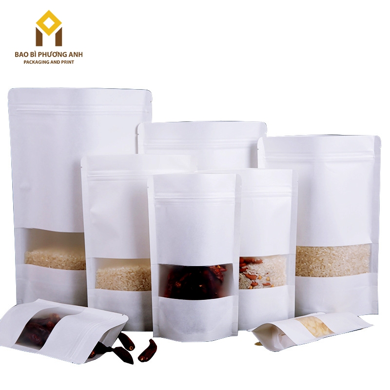 [SIÊU RẺ] 1KG Túi Zip Giấy Kraft Trắng, Túi Zip Giấy Đựng Thực Phẩm Full Size_Bao Bì Phương Anh