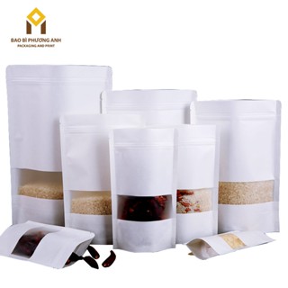   SIÊU RẺ  1KG Túi Zip Giấy Kraft Trắng Túi Zip Giấy Đựng Thực Phẩm Full Size_Bao Bì Phương Anh 