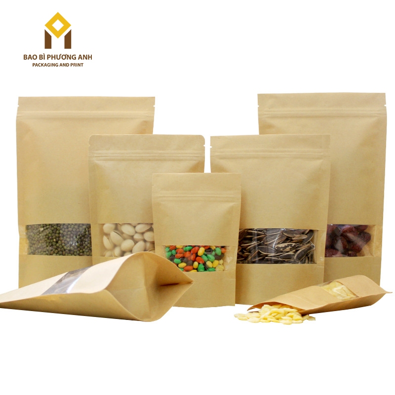   SIÊU RẺ  1KG Túi Zip Giấy Kraft Nâu Túi Zip Giấy Đựng Thực Phẩm Full Size_Bao Bì Phương Anh 