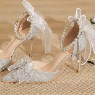  Giày BẠC C50 Nơ C65 Giày cao gót 8 phân hiện đại cá tính dễ mix đồ BBC197 