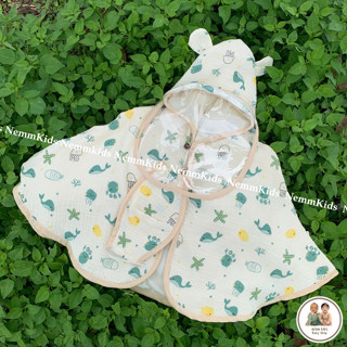 Áo Choàng Đa Năng Có Kính chắn Giọt Bắn kèm khẩu Trang Cho Bé Trai và Bé Gái - Áo Chống nắng Vải Xô Hoạ Tiết Ngộ Nghĩnh