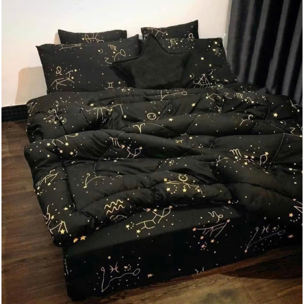 Set 4 món vỏ chăn ga cotton poly M2. M4. M6. M8, 2M ga trải giường, Drap nệm dưới 10cm, màu đen