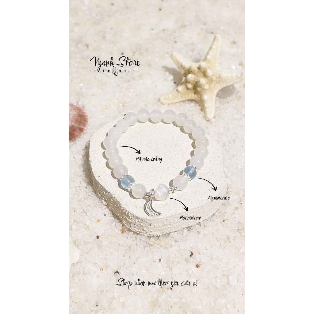 [Lắc bạc s925] Vòng tay lắc tay mix charm bạc s925 - Vòng tay đá tự nhiên kết hợp charm bạc