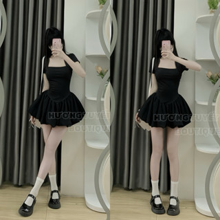    ẢNH THẬT BY HTA   Váy cổ U dáng ngắn tay ngắn tùng bí phồng tiểu thư form siêu phồng tiểu thư dễ thương mặc đi date 
