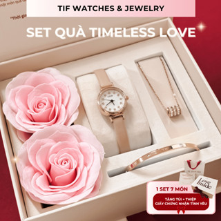 [Quà Sinh Nhật - Kỷ Niệm] Bộ Trang Sức Đính Đá Cao Cấp TIMELESS LOVE Tif Watches Đồng Hồ Vòng Tay Dây Chuyền Phụ Kiện Nữ