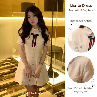 [HÀNG ĐẶT TRƯỚC VÁY MONTE ] Váy đầm nữ liền thiết kế Monte chất vải TEX mặc mùa hè màu Trắng kem
